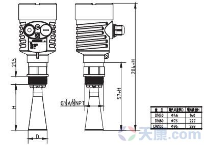 喇叭口雷达物位计外形尺寸图
